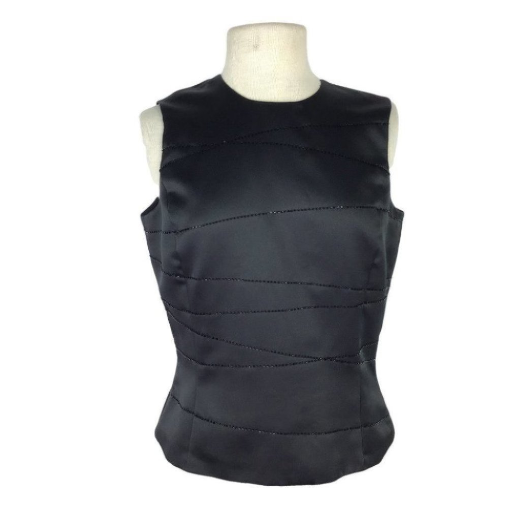 Ann Taylor Beaded Satin Evening Top Fitted Black